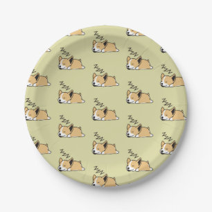 Pembroke Welsh Corgi Sleeping Dog Lover ZZZ Pet Paper Plate