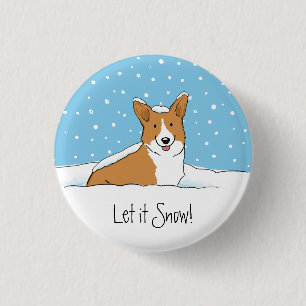 Pembroke Welsh Corgi Snow Dog 3 Cm Round Badge
