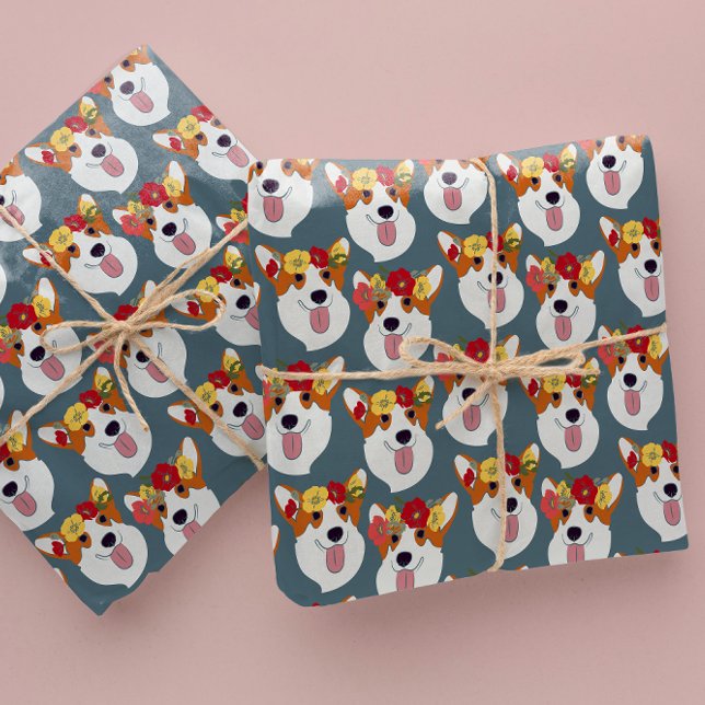Pembroke Welsh Corgi Teal Cartoon  Wrapping Paper (Creator Uploaded)