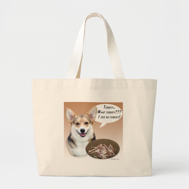 Pembroke Welsh Corgi Turkey Large Tote Bag (Front)