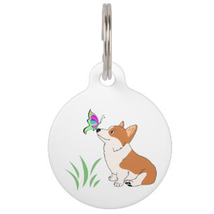 Pembroke Welsh Corgi with Butterfly Pet Tag