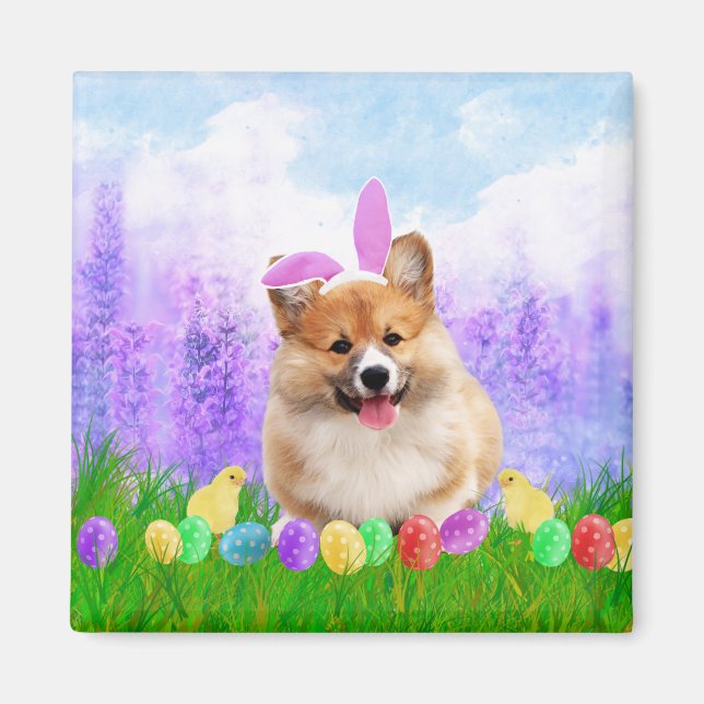Pembroke Welsh Corgi with Easter Eggs Bunny Chick Magnet (Front)