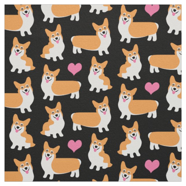 Pembroke Welsh Corgis and Hearts Fabric (Swatch)
