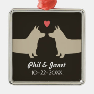 Pembroke Welsh Corgis with Heart and Text Metal Tree Decoration