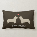Pembroke Welsh Corgis with Heart Cute Dogs Couple Lumbar Cushion<br><div class="desc">This cute Corgis decorative throw pillow makes a fun gift for weddings or anniversaries. Silhouettes of two Pembroke Welsh Corgis in love. The text "happily ever after" can be changed and personalised with the names of the bride and groom. A fun house warming gift for Corgi lovers, newlyweds, bridal showers,...</div>