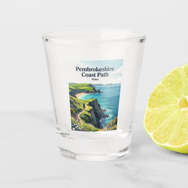 Pembrokeshire Coast Path Wales Shot Glass (Front)