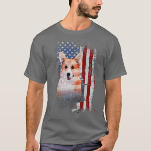 Pembrooke Welsh Corgi Dog With American Flag1099 T-Shirt