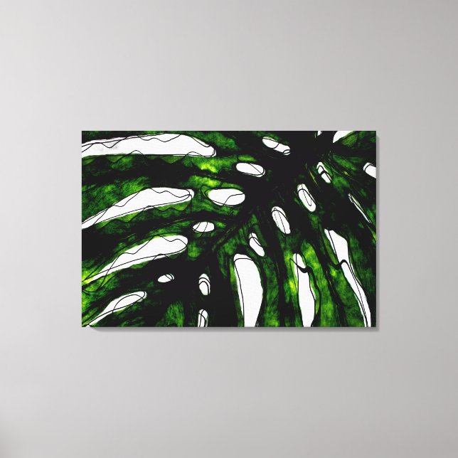 Pen and Green Ink Monstera Leaf Drawing Canvas Print (Front)