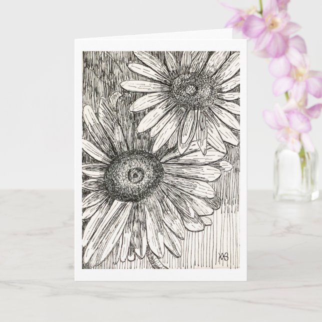 Pen and Ink Daisies Card (Orchid)