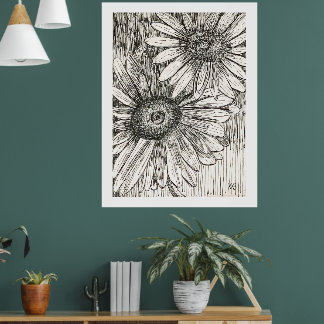 Pen and Ink Daisies Poster
