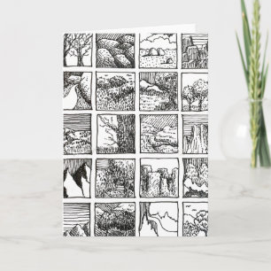Pen and Ink Drawing Landscape Squares Design Card