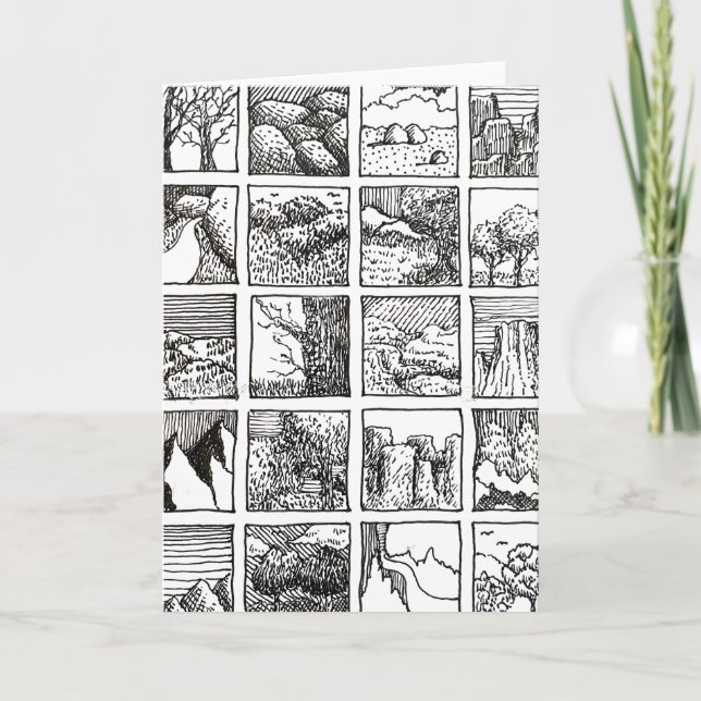 Pen and Ink Drawing Landscape Squares Design Card (Front)