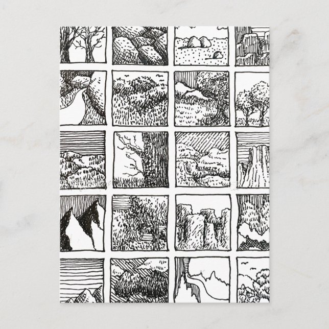 Pen and Ink Drawing Landscape Squares Design Postcard (Front)