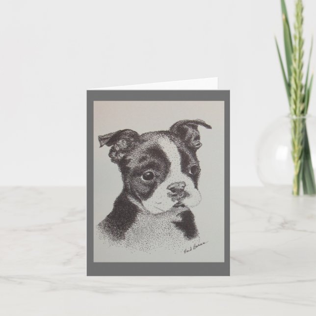 Pen and Ink Drawing of Boston Terrier Card (Front)