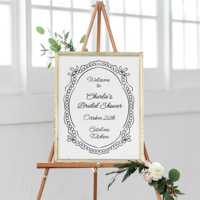 Pen and Ink Ribbons and Pearls Welcome Sign (Creator Uploaded)