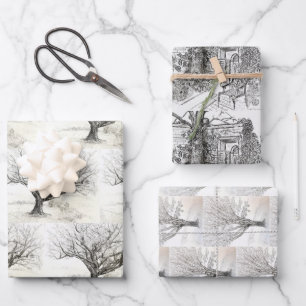 Pen and Ink Tree drawing Wrapping Paper Sheet