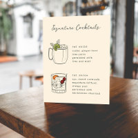 Pen and Ink Whimsical Hand Drawn Cocktails Sign