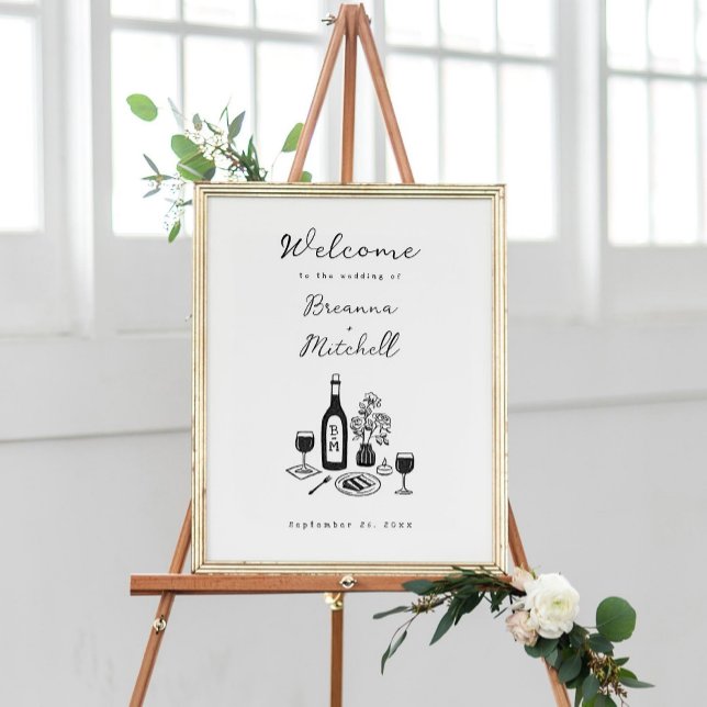 Pen and Ink Whimsical Hand Drawn Wedding Welcome Poster (Creator Uploaded)