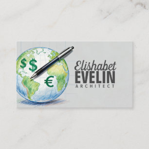 Pen and World Currency Symbols Business Card
