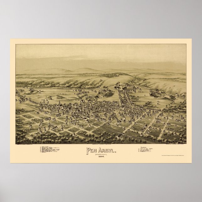 Pen Argyl, PA Panoramic Map - 1894 Poster (Front)