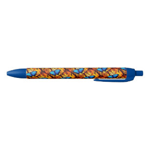 Pen/Blue Morpho Butterflies Black Ink Pen