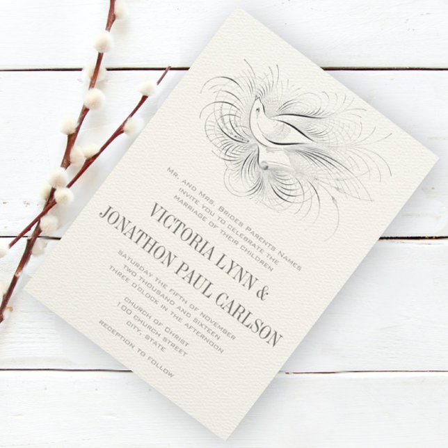 Pen Flourish Vintage Love bird Wedding Invitation (Creator Uploaded)