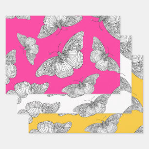 Pen & Ink Butterfly Patterns Wrapping Paper Sheet