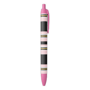 Pen Office School Pen Pink White Gold Black Stripe