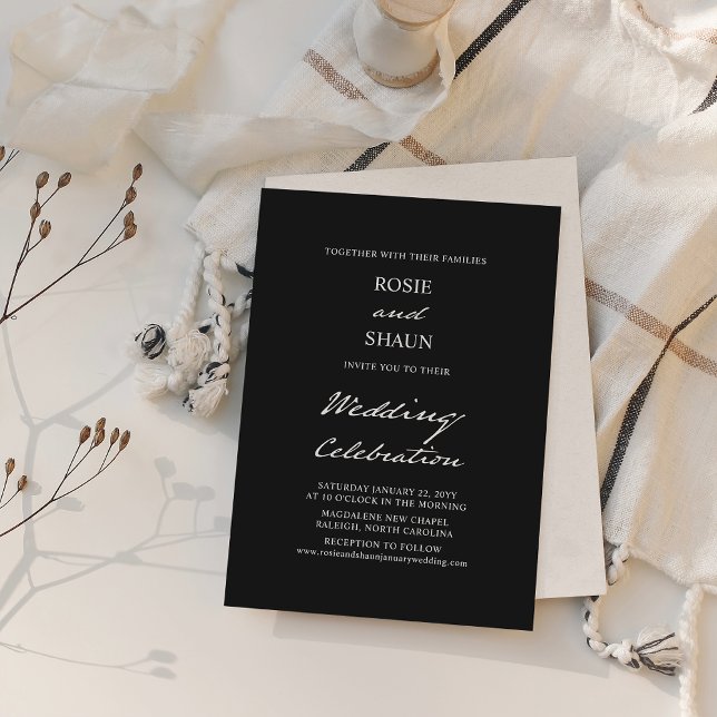 Pen Script Minimalist Calligraphy Black Wedding Invitation (Creator Uploaded)