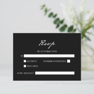 Pen Script Minimalist Calligraphy Black Wedding RSVP Card