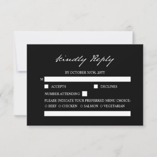 Pen Script Minimalist Calligraphy Black Wedding RSVP Card