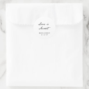 Pen Script Minimalist Calligraphy White Wedding Classic Round Sticker