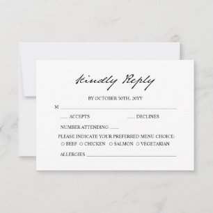Pen Script Minimalist Calligraphy White Wedding RSVP Card