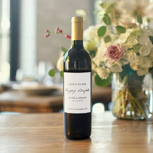 Pen Script Minimalist Calligraphy White Wedding Wine Label