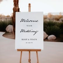Pen Script Minimalist White Wedding Welcome Sign