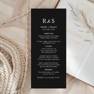 Pen Script Modern Minimal Monogram Black Wedding Menu