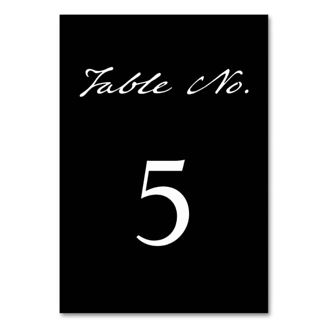 Pen Script Modern Minimalist Black Wedding Table Number (Front)