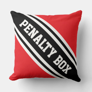PENALTY BOX Bright Red Black White Hockey Stripes Cushion