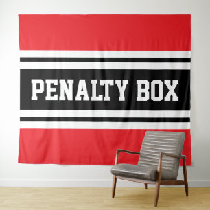 PENALTY BOX Cool Sporty Black White Gray Stripes Tapestry