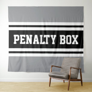 PENALTY BOX Cool Sporty Black White Gray Stripes Tapestry