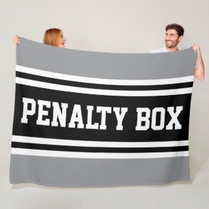 PENALTY BOX Fun Black White Grey Hockey Stripes Fleece Blanket