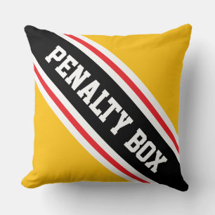 PENALTY BOX Red Black White Orange Hockey Stripes Cushion