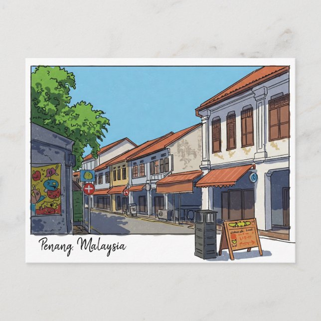 Penang Malaysia Georgetown Cartoon Postcard (Front)