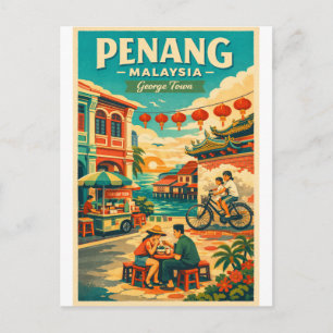  Penang, Malaysia, in a vibrant retro travel Holiday Postcard