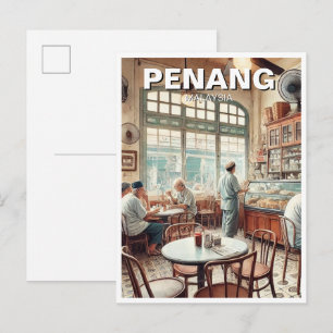 Penang Malaysia Shophouse Kopitiam Travel Postcard