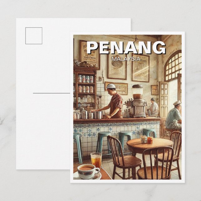 Penang Malaysia Shophouse Kopitiam Travel Postcard (Front/Back)