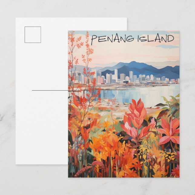 Penang Malaysia Travel City Painting Aesthetic Postcard (Front/Back)