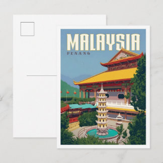 Penang Malaysia Vintage Art Travel Postcard
