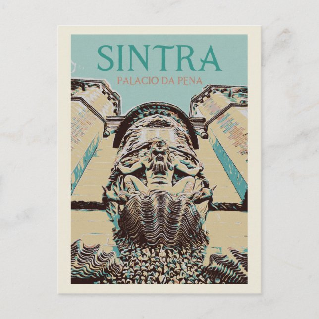 Pena's palace entry illustration, Sintra Portugal Postcard (Front)