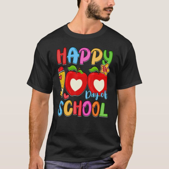 Pencil Apples Happy 100th Day Of School Student Te T-Shirt (Front)